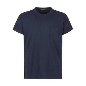 Tom Ford Indigo Blue Cotton T-Shirt With Chest Pocket And Crew Neck - NWT